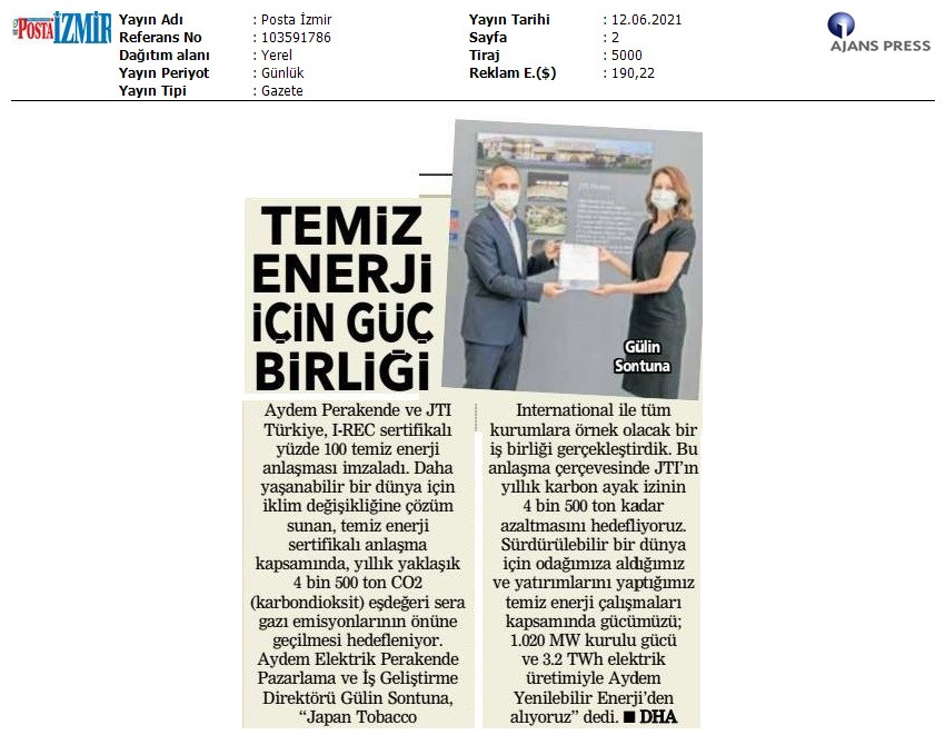  JTI Türkiye İle Temiz Enerji Güç Birliği 